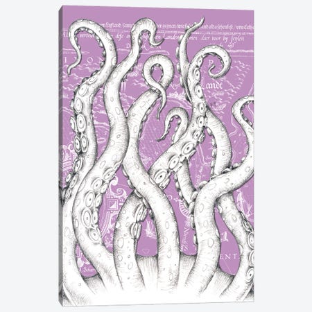White Tentacles Octopus Purple Vintage Map Canvas Print #SSI145} by Seven Sirens Studios Canvas Art