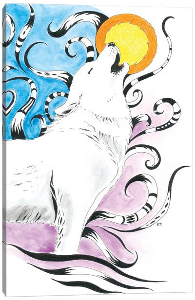 Howling Wolf Moon Ink Canvas Art Print - Seven Sirens Studios