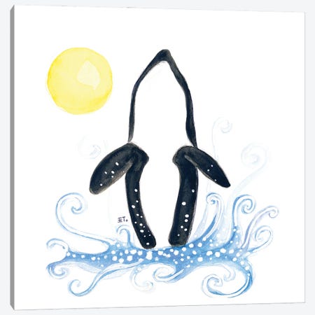 Orca Moon And Wave Watercolor Art Canvas Print #SSI150} by Seven Sirens Studios Canvas Art