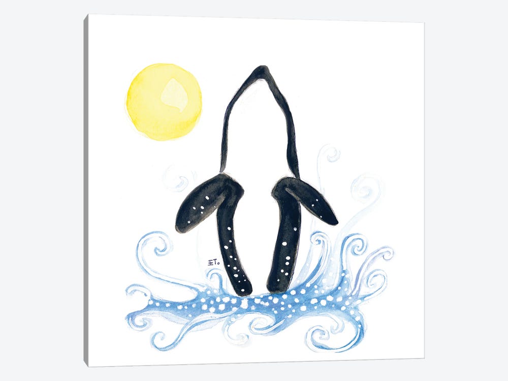 Orca Moon And Wave Watercolor Art by Seven Sirens Studios 1-piece Canvas Wall Art