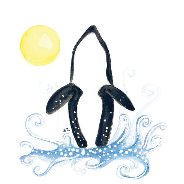 Seven Sirens Studios: Orca Moon And Wave Watercolor Art by Seven Sirens Studios