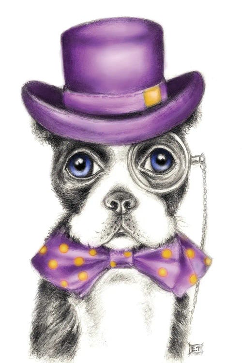 Mr. Boston Terrier Detective Purple by Seven Sirens Studios wall art