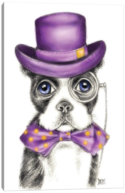 Mr. Boston Terrier Detective Purple Canvas Art Print - Seven Sirens Studios