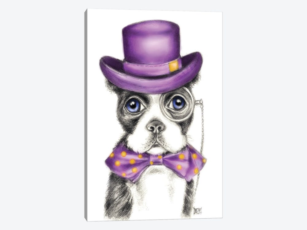 Mr. Boston Terrier Detective Purple 1-piece Canvas Art Print