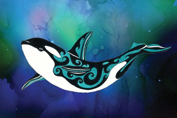 Kids Ocean Life Art: Orca Tribal Teal Blue Nebula Galaxy by Seven Sirens Studios