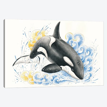 Orca Whale Blue Waves Watercolor Ink Canvas Print #SSI155} by Seven Sirens Studios Art Print