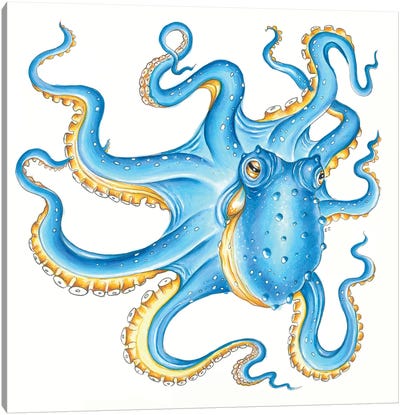 Blue Yellow Octopus Tentacles Dance Ink Canvas Art Print