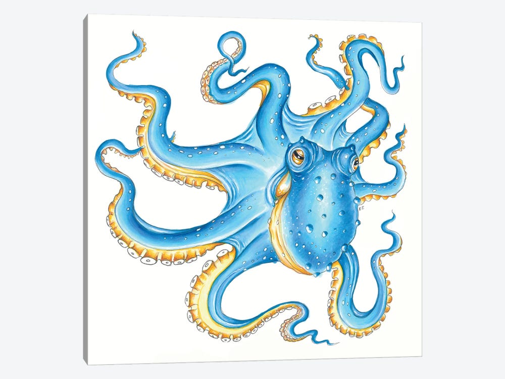 Blue Yellow Octopus Tentacles Dance Ink by Seven Sirens Studios 1-piece Canvas Wall Art