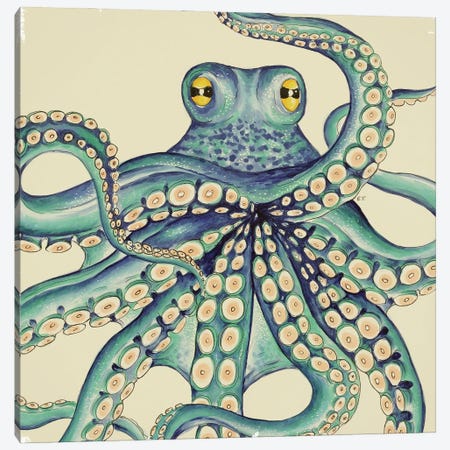 Octopus Kraken Green Beige Ink Canvas Print #SSI159} by Seven Sirens Studios Canvas Art