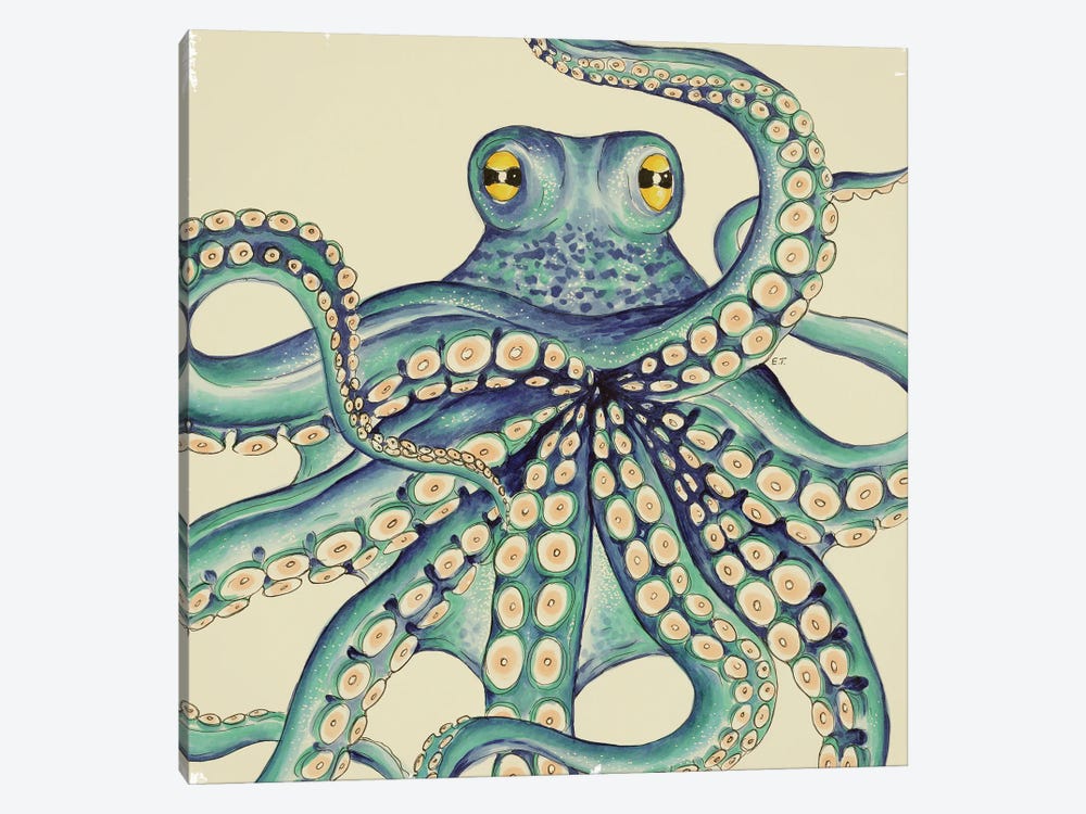Octopus Kraken Green Beige Ink 1-piece Art Print