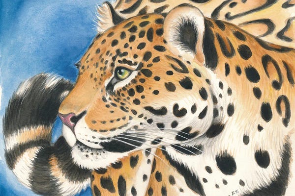 Seven Sirens Studios: Jaguar On The Prowl Watercolor by Seven Sirens Studios