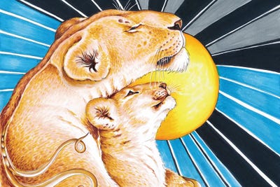 Lioness Mom And The Cub Love Sun by Seven Sirens Studios framed canvas print