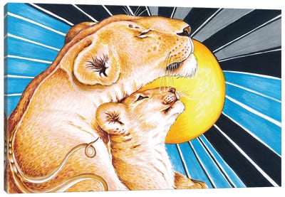 Lioness Mom And The Cub Love Sun Canvas Art Print - Seven Sirens Studios