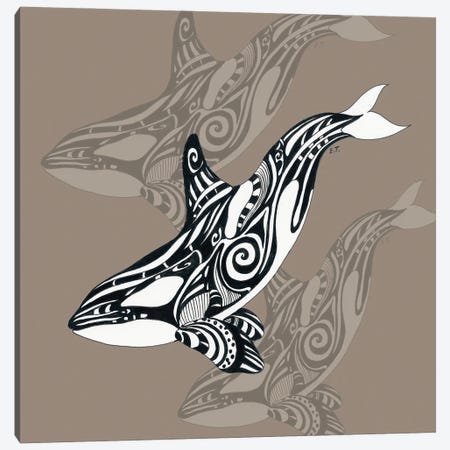 Orca Killer Whale Taupe Tribal Ink Sea Canvas Print #SSI167} by Seven Sirens Studios Canvas Wall Art