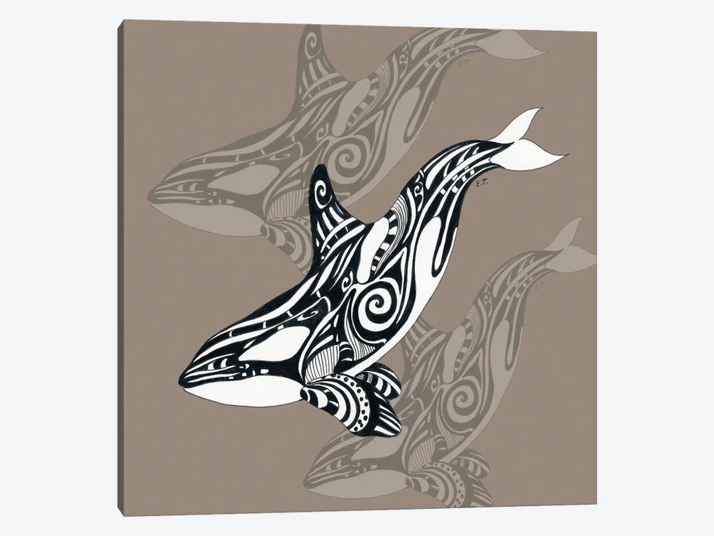 Orca Killer Whale Taupe Tribal Ink Sea by Seven Sirens Studios 1-piece Canvas Wall Art