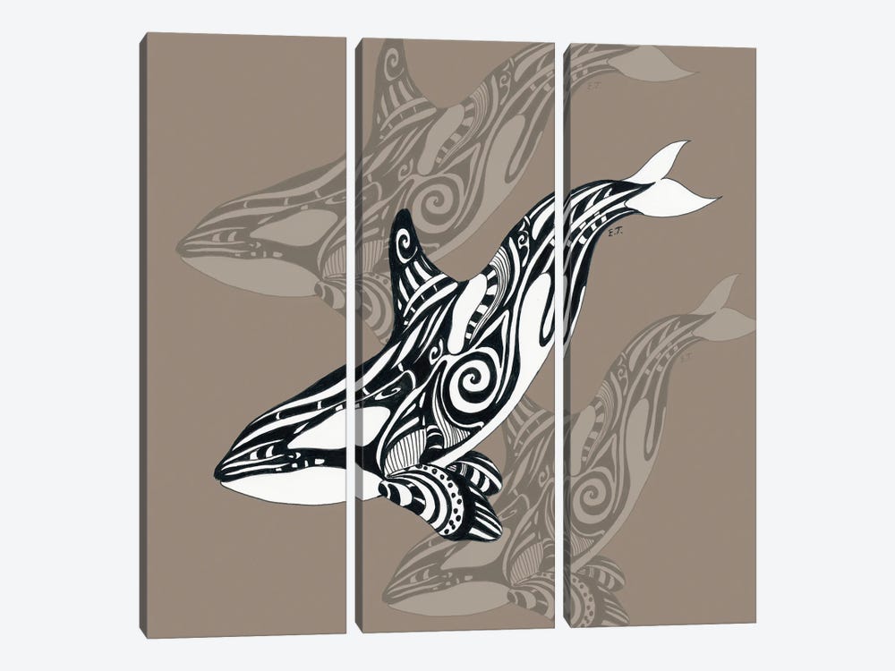 Orca Killer Whale Taupe Tribal Ink Sea by Seven Sirens Studios 3-piece Canvas Art