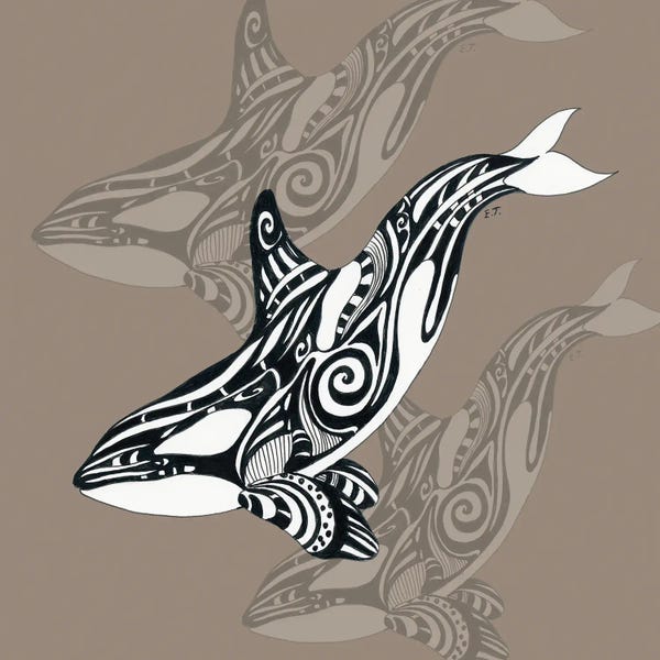Orca Killer Whale Taupe Tribal Ink Sea