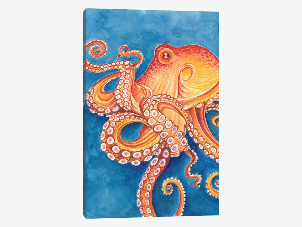 Red Pacific Octopus Blue by Seven Sirens Studios 1-piece Canvas Print