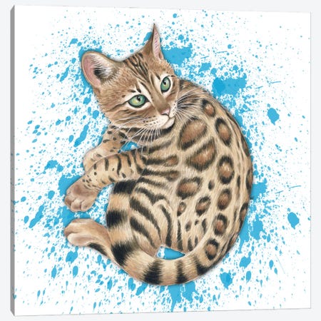 Cute Bengal Kitten Blue Splash Canvas Print #SSI169} by Seven Sirens Studios Canvas Art Print
