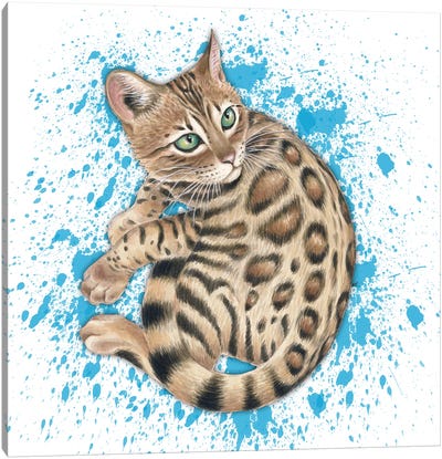 Cute Bengal Kitten Blue Splash Canvas Art Print