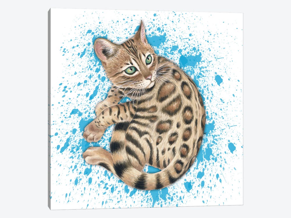 Cute Bengal Kitten Blue Splash by Seven Sirens Studios 1-piece Canvas Art
