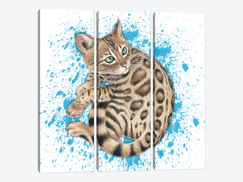 Cute Bengal Kitten Blue Splash by Seven Sirens Studios 3-piece Canvas Art