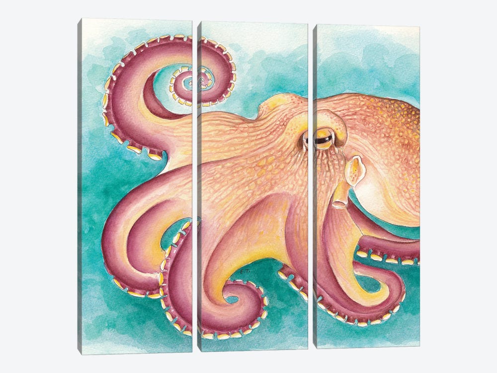 Coconut Muscle Octopus Watercolor Art by Seven Sirens Studios 3-piece Canvas Art Print