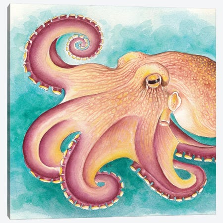 Coconut Muscle Octopus Watercolor Art Canvas Print #SSI16} by Seven Sirens Studios Canvas Print