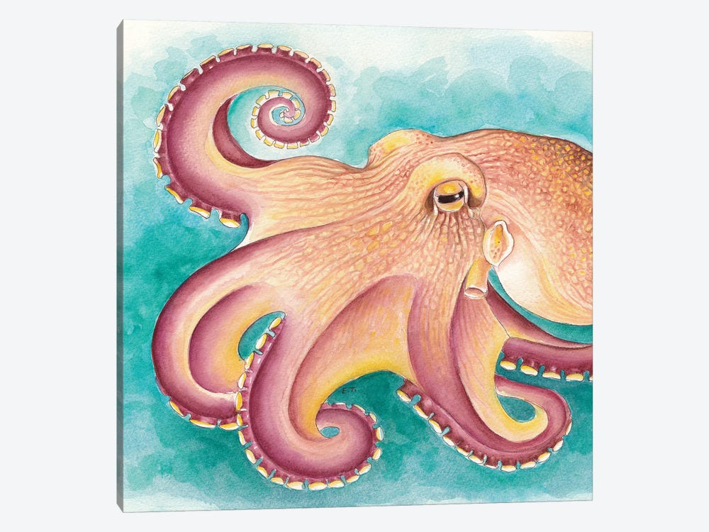 Coconut Muscle Octopus Watercolor Art by Seven Sirens Studios 1-piece Canvas Art Print