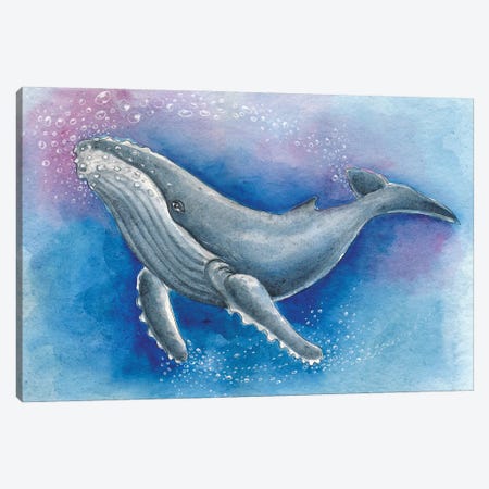 Blue Humpback Whale Bubbles Canvas Print #SSI170} by Seven Sirens Studios Canvas Artwork