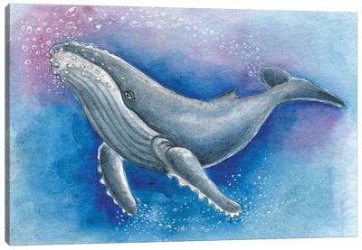 Blue Humpback Whale Bubbles Canvas Art Print - Seven Sirens Studios