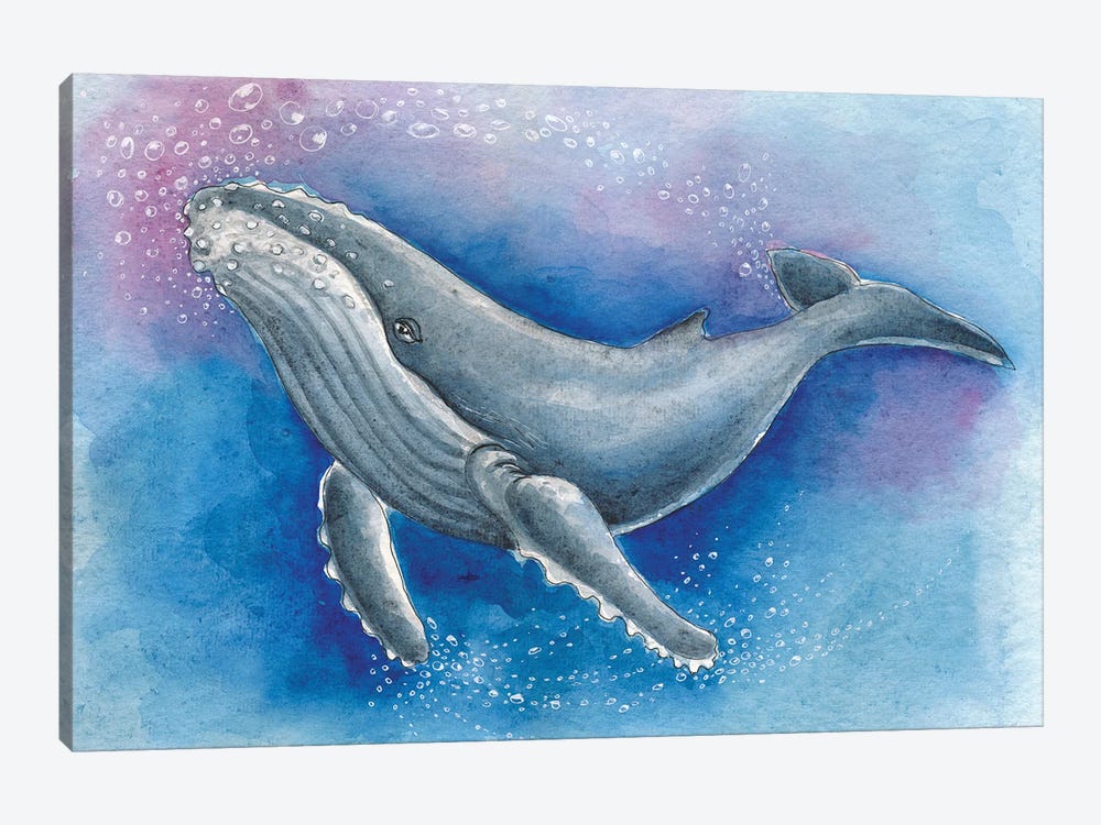 Blue Humpback Whale Bubbles by Seven Sirens Studios 1-piece Canvas Art
