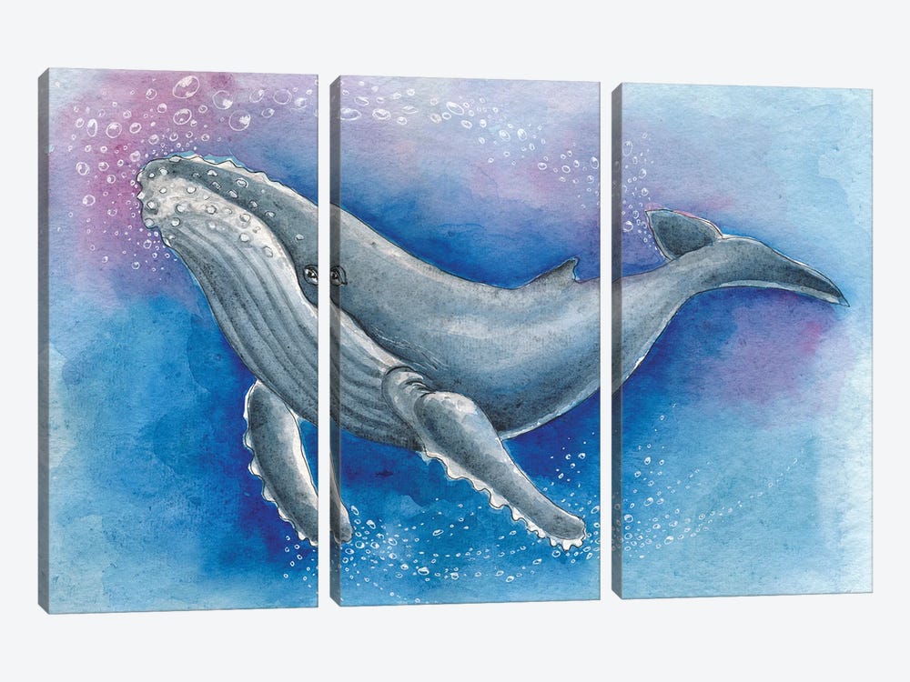 Blue Humpback Whale Bubbles by Seven Sirens Studios 3-piece Canvas Wall Art