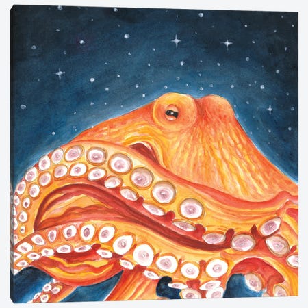 Orange Red Octopus Galaxy Stars Canvas Print #SSI172} by Seven Sirens Studios Canvas Artwork