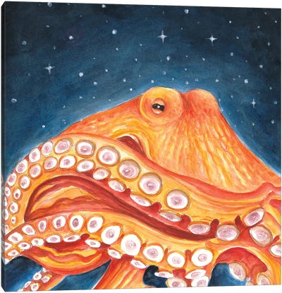 Orange Red Octopus Galaxy Stars Canvas Art Print - Seven Sirens Studios
