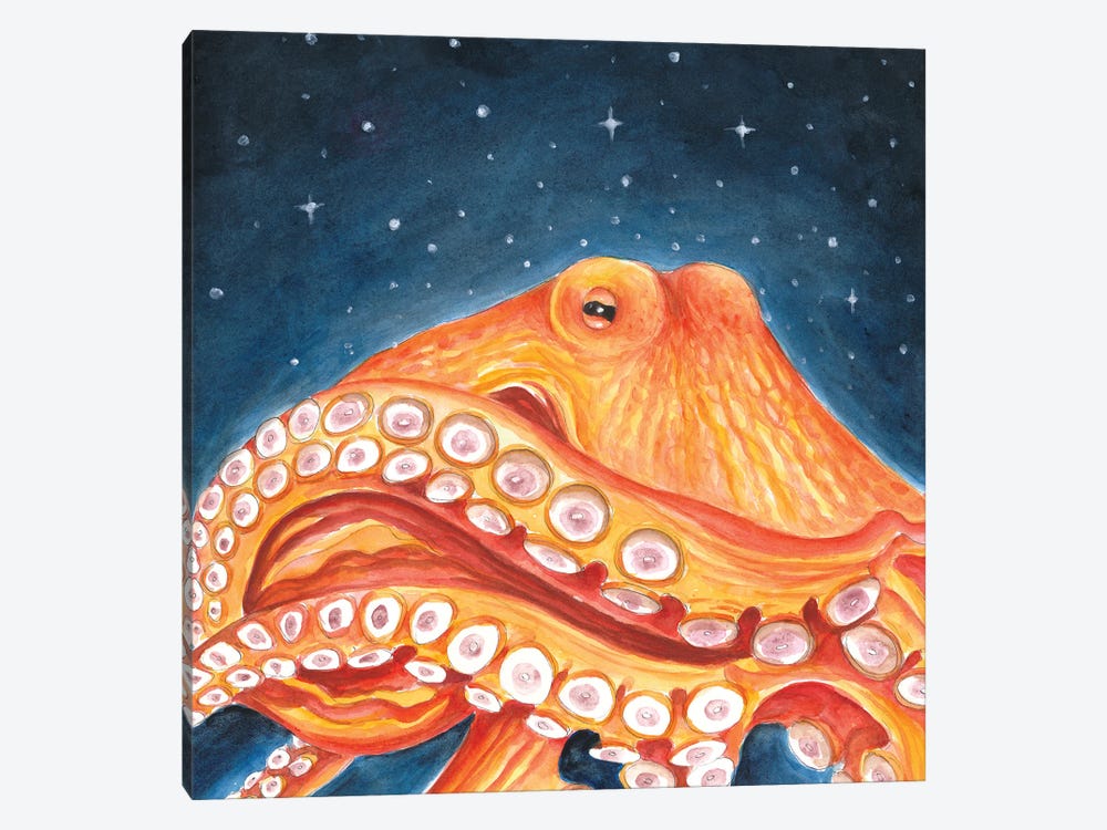 Orange Red Octopus Galaxy Stars by Seven Sirens Studios 1-piece Canvas Wall Art