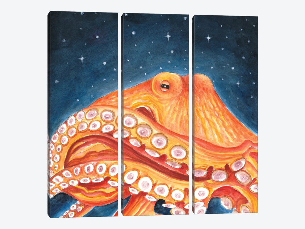 Orange Red Octopus Galaxy Stars by Seven Sirens Studios 3-piece Canvas Artwork