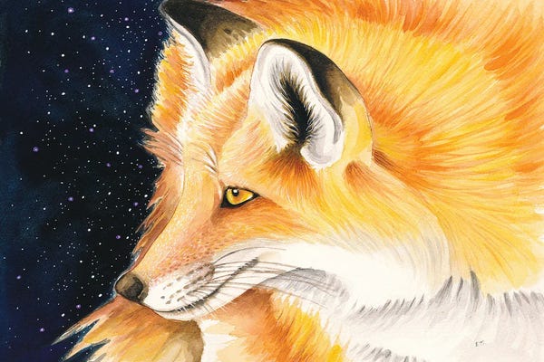Seven Sirens Studios: Red Fox Galaxy Stars Night Sky by Seven Sirens Studios
