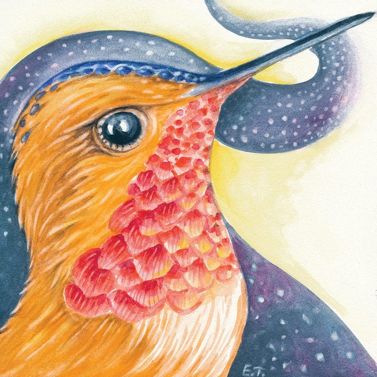 Red Rufous Hummingbird Cosmic Stars Galaxy by Seven Sirens Studios wall art