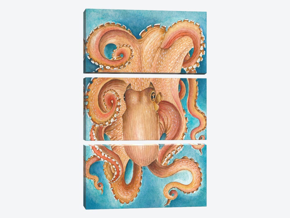 Orange Red Giant Octopus by Seven Sirens Studios 3-piece Canvas Art Print