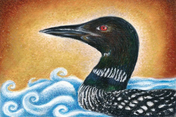 Seven Sirens Studios: Loon Bird In The Sea Waves by Seven Sirens Studios