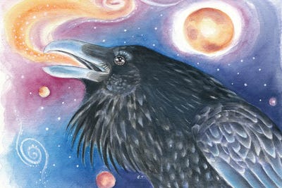 Raven Universe Galaxy Spirit Watercolor Art by Seven Sirens Studios framed canvas print