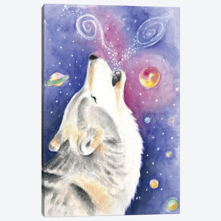 Howling Wolf Cosmic Galaxy Watercolor Art Canvas Print #SSI20} by Seven Sirens Studios Art Print