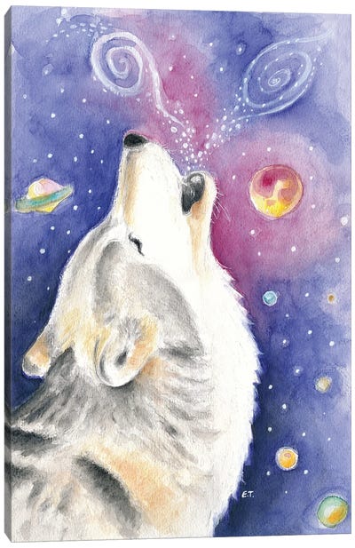 Howling Wolf Cosmic Galaxy Watercolor Art Canvas Art Print - Seven Sirens Studios