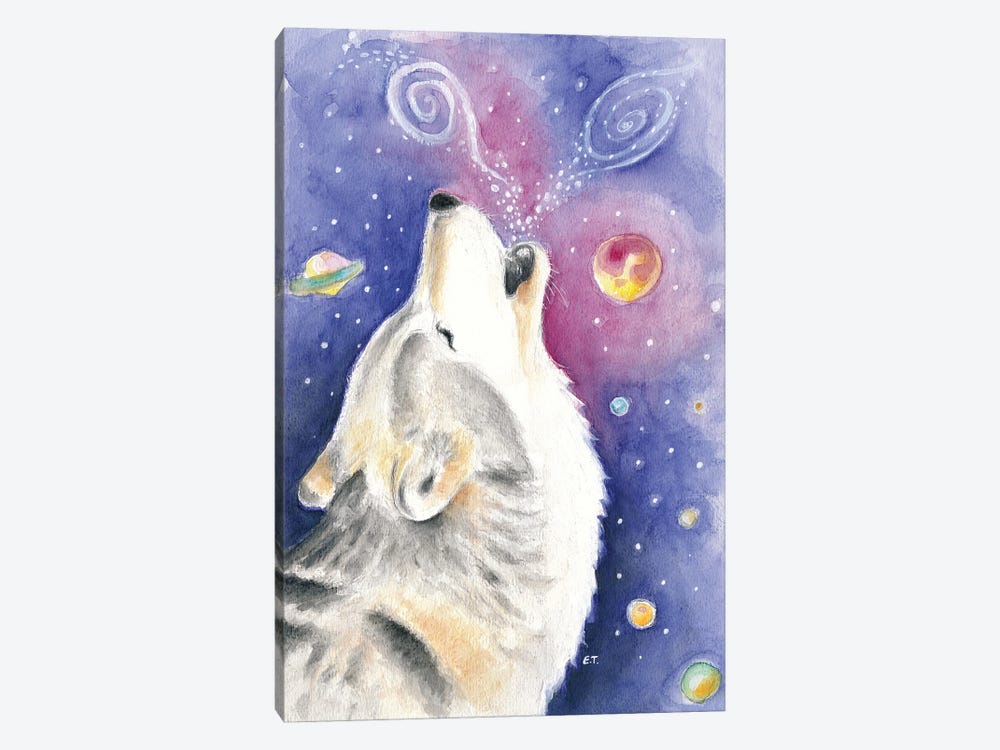 Howling Wolf Cosmic Galaxy Watercolor Art by Seven Sirens Studios 1-piece Canvas Wall Art