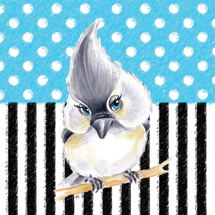 Cute Birdie Blue Polka Dot Stripes