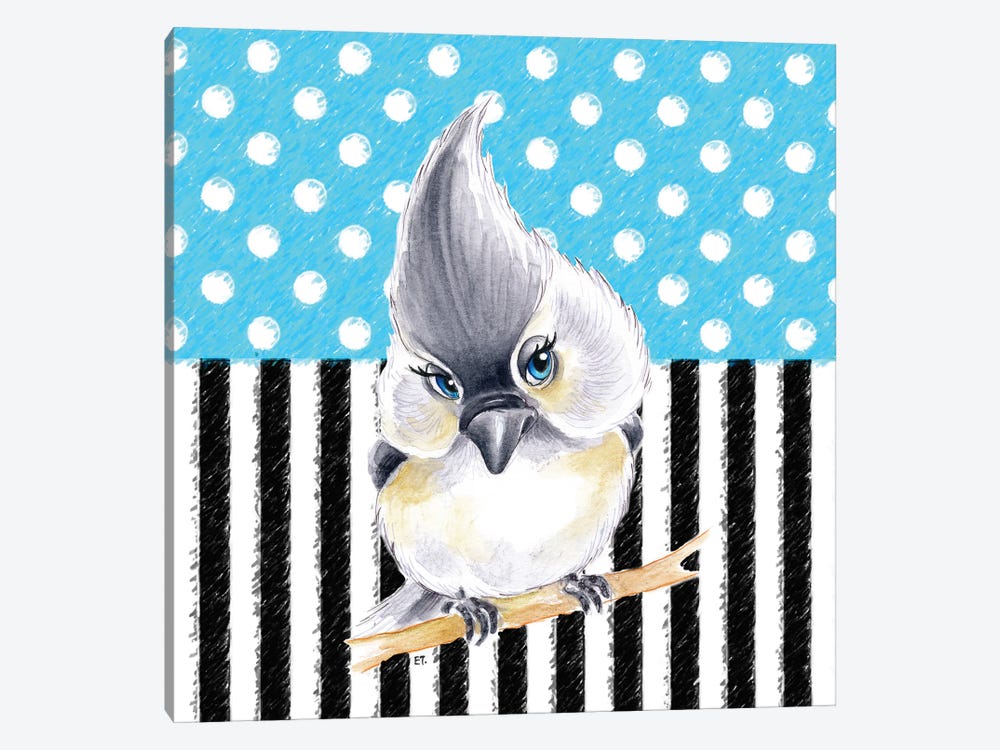 Cute Birdie Blue Polka Dot Stripes by Seven Sirens Studios 1-piece Canvas Print