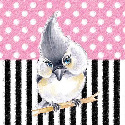 Cute Birdie Pink Polka Dot Stripes by Seven Sirens Studios framed canvas print