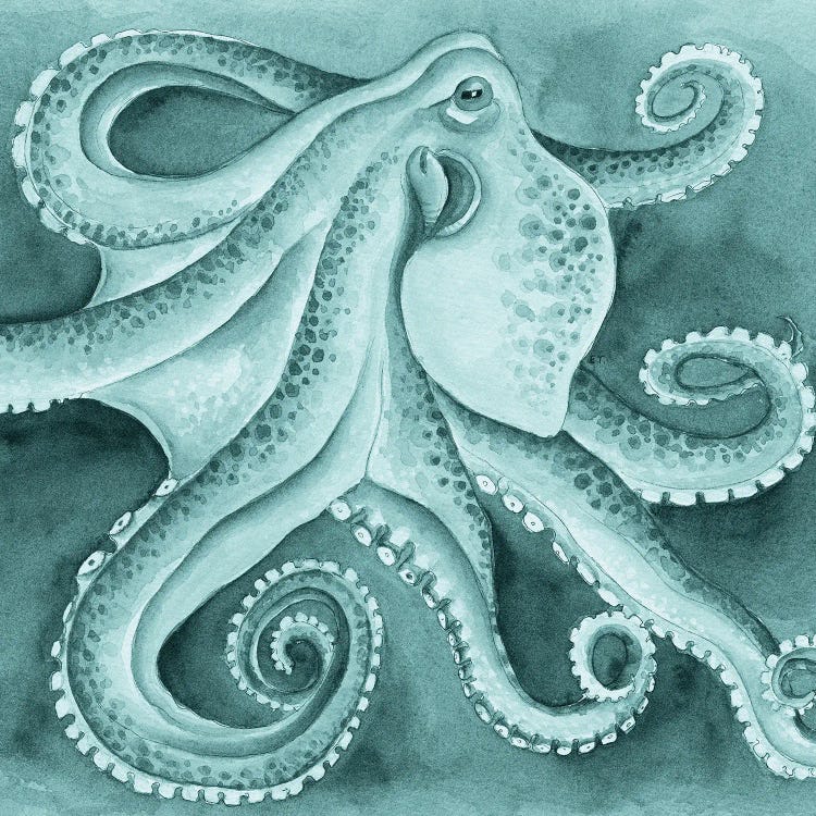 Green Cyan Octopus Tentacles Dance Watercolor by Seven Sirens Studios wall art