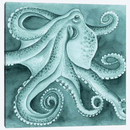 Green Cyan Octopus Tentacles Dance Watercolor Canvas Print #SSI23} by Seven Sirens Studios Art Print